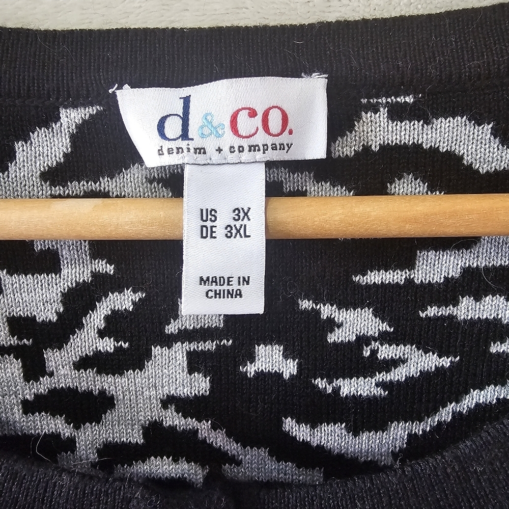 Denim & Co Black & Gray Patterned knit button up cardigan sweater 3X - Picture 2 of 4